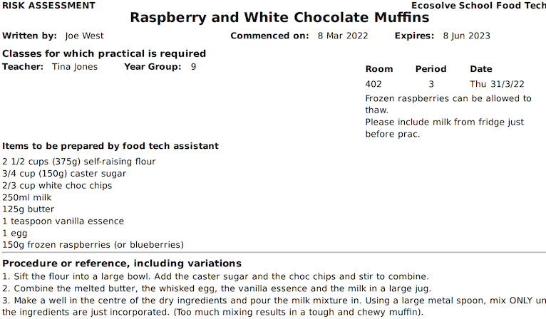 Sample risk assessment
